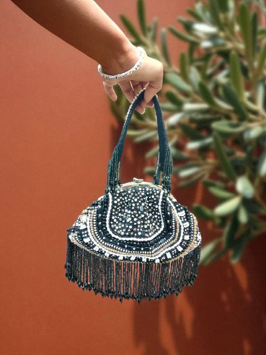 Blush beaded tassel purse Partywear bag