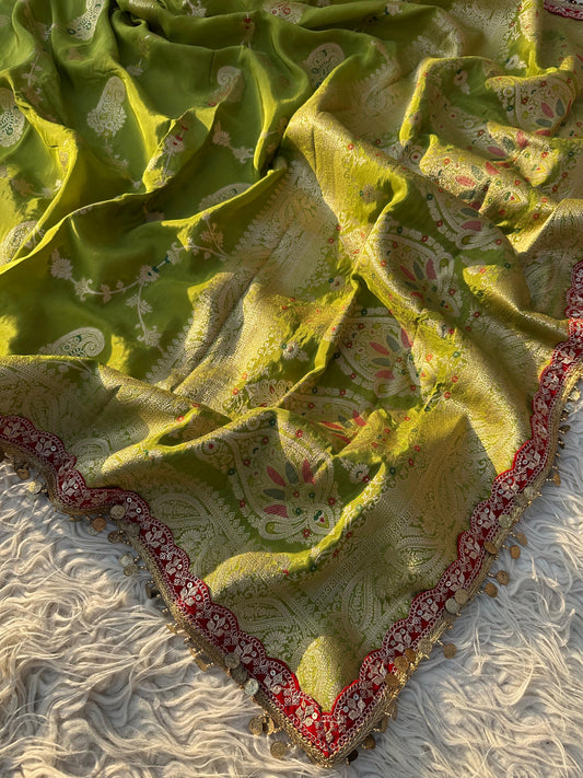 Green banarsi chinon saree traditional saree blouse