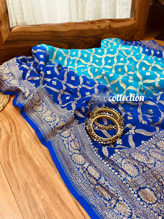 Shaded Blue Banarsi Gorgette Saree