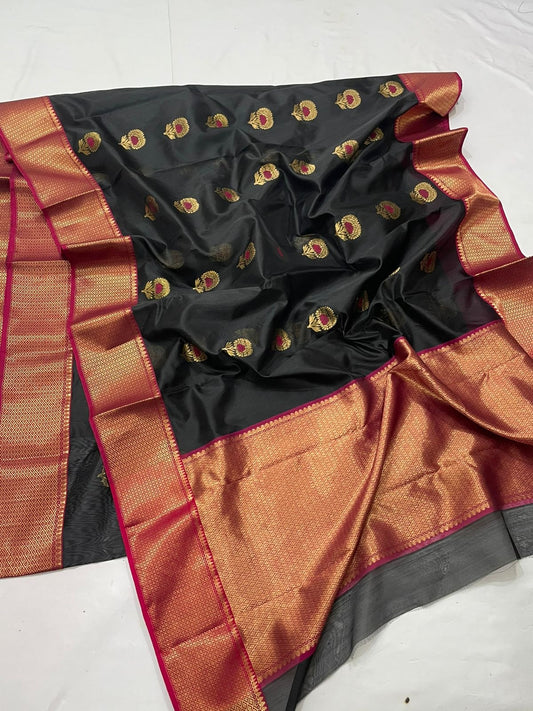 Black Chanderi Silk Saree Indian Saree