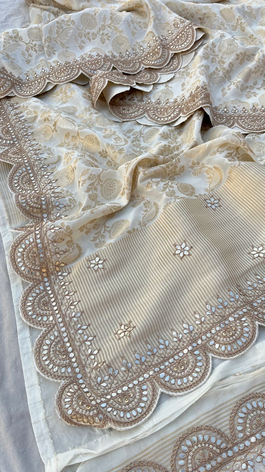 White Banarsi Khaddi Gorgette Sarees Indian saree Gottapatti sari