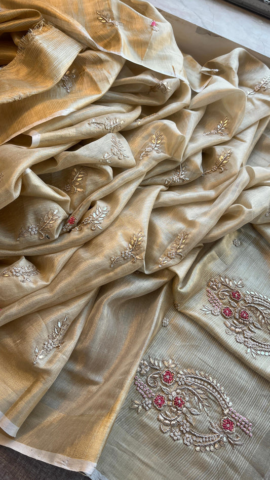 Vanisha linen saree tissue handloom saree Indian sari blouse