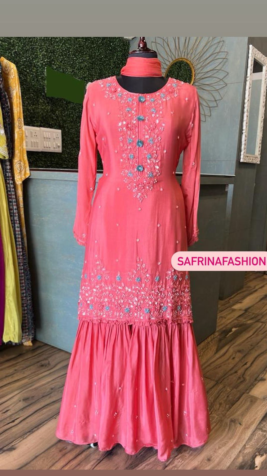 Peach long dress sharara dress