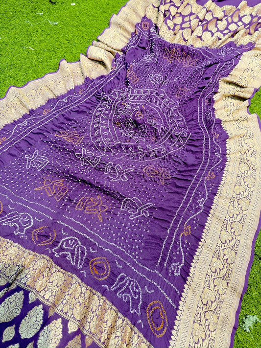Purple dupatta bandhej dupatta gorgette neemzari dupatta