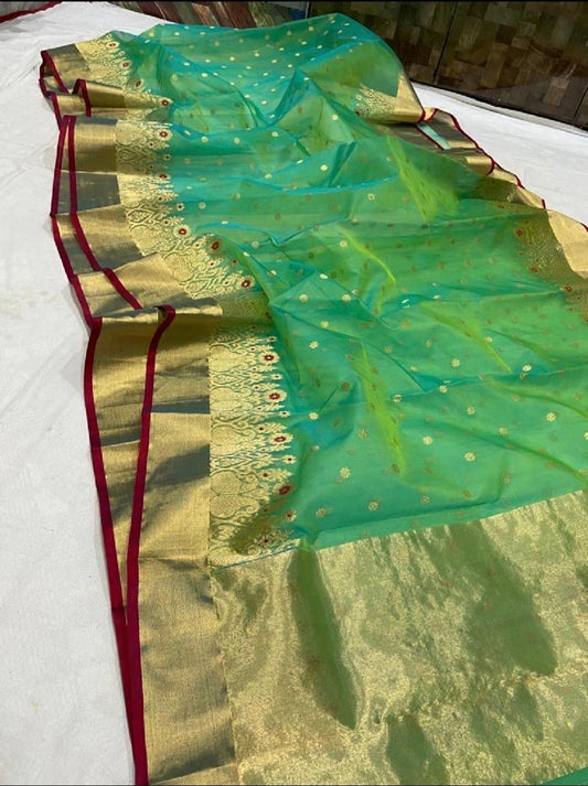 Green Chanderi saree Katan silk saree handmade sarees
