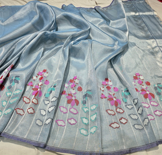 Blue iktara saree tissue saree Indian Partywear sari blouse