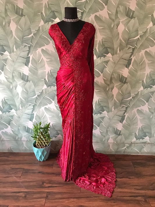 Maroon red premium saree Indian sarees blouse beautiful sari