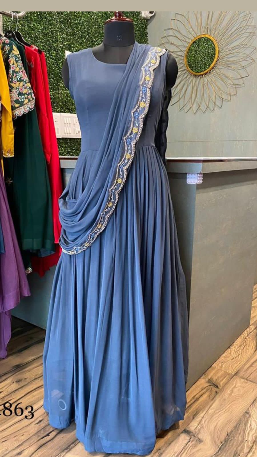 Blue Embroidered Dress Partywear dress