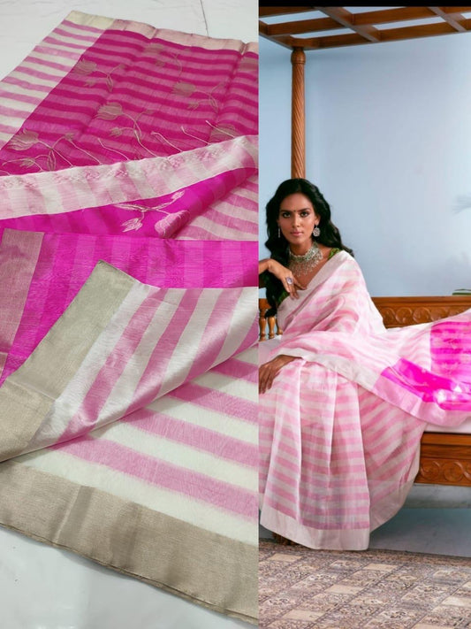 Pink Striped Chanderi Saree Indian Traditional sarees