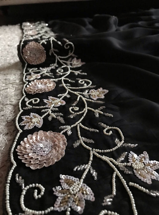 Zahana Black Premium Saree Satin Organza Sari