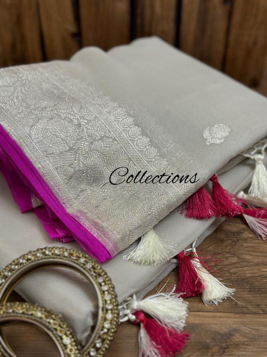 Silver inspired chiffon Banarsi saree Indian saree