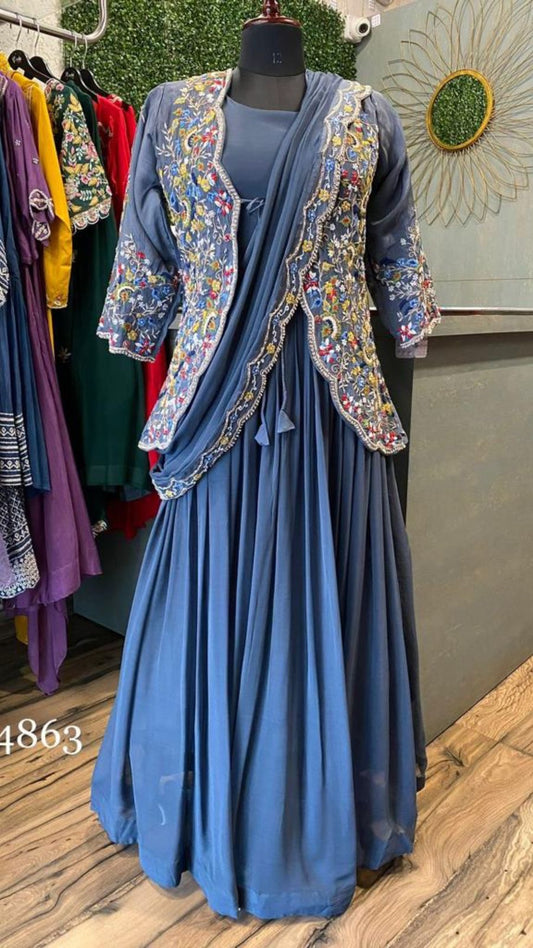 Blue Embroidered Dress Partywear dress