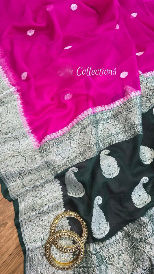 Banarsi handwoven chiffon saree kadwa saree blouse