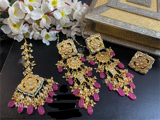 Rajwadi Kundan earrings tikka set