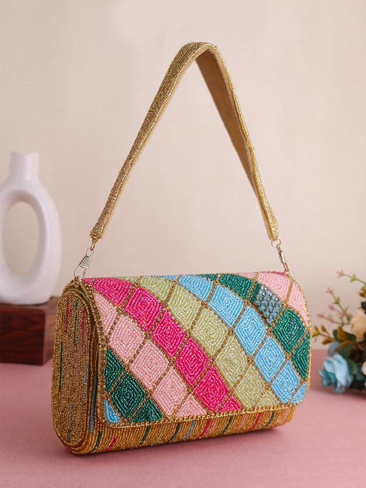 Multibeaded sexy flap clutch