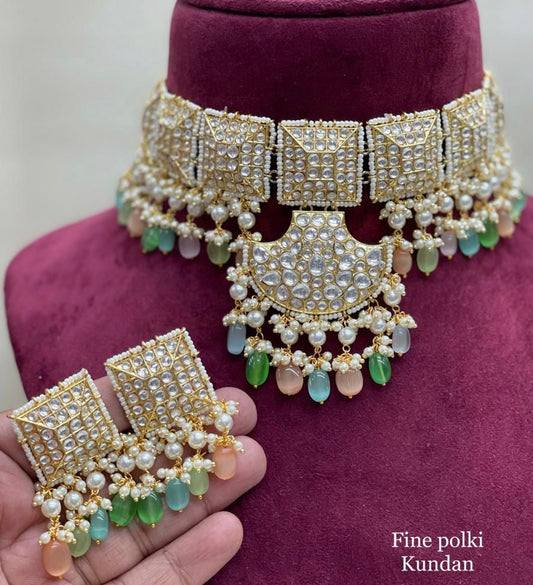 Habiba Kundan polki beaded choker set