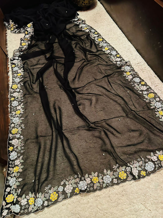 Sequins black hot organza saree