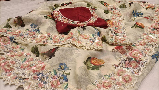 Vumia partywear organza embroidery saree