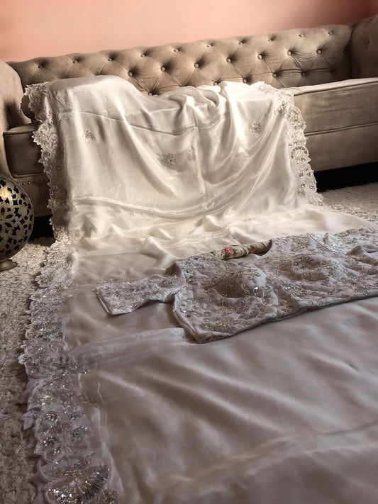 White fairly zardosi saree