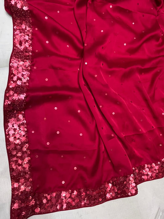 Shimir satin silk sequins saree