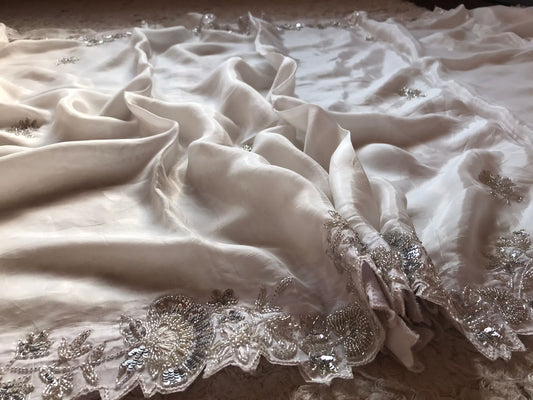 White fairly zardosi saree