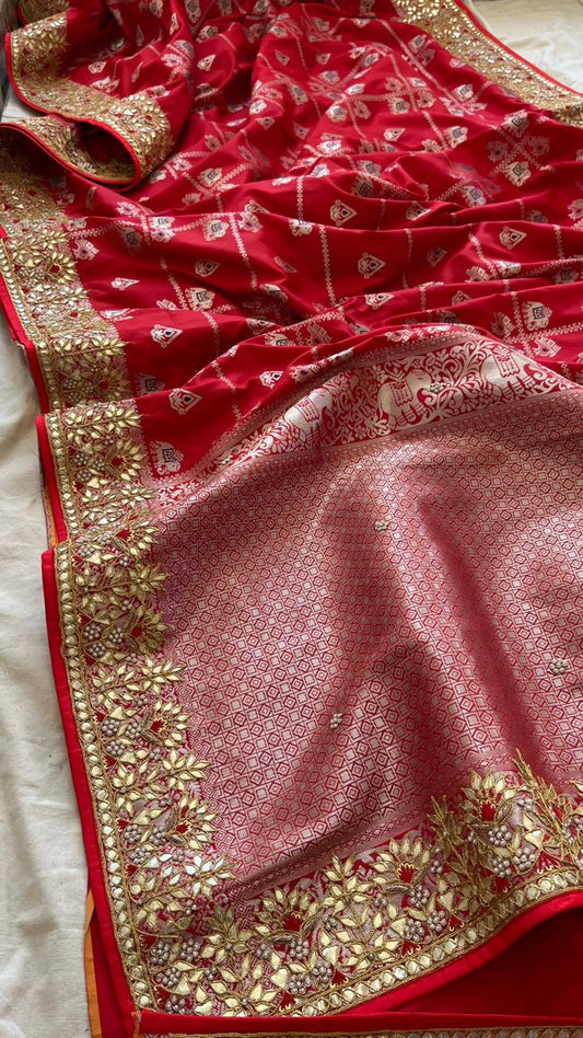 Red Katan zardosi gottapatti saree