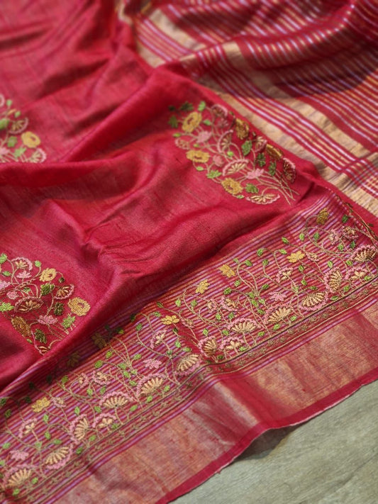 Ravina Tussar Silk Embroidered Saree