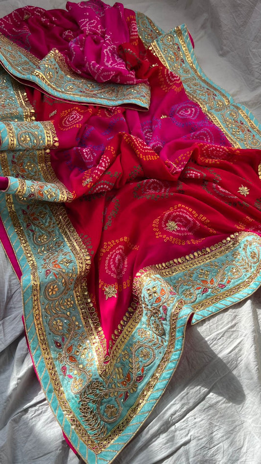 Bandhej gorgette crepe Indian sari