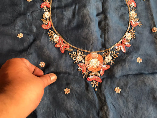 Royal blue luxury organza saree