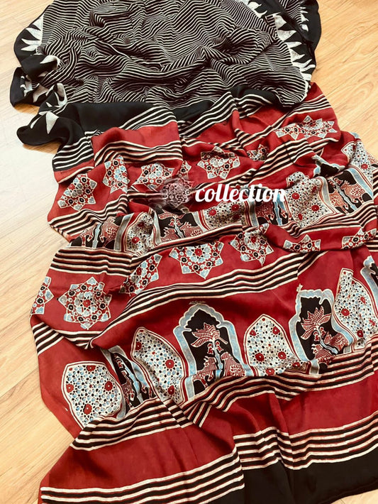 Ruhi ajrakh modal silk saree