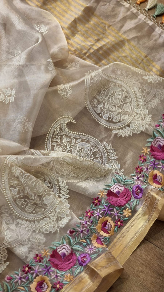 Rumha tissue embroidery saree