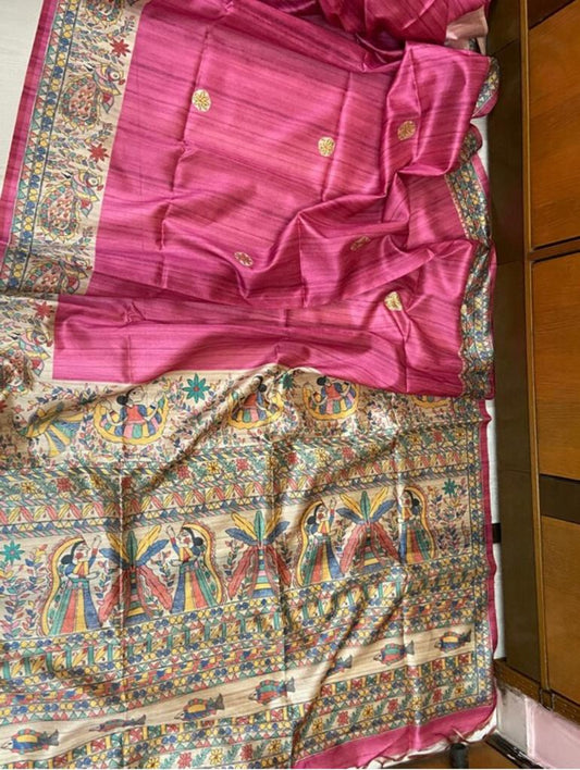 Pink Kalamkari saree linen sarees Indian heritage sari