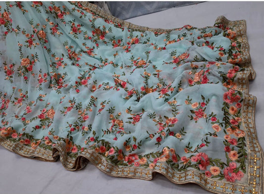 Misha chikankari gorgette saree