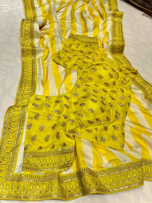 Satin striped zardosi saree