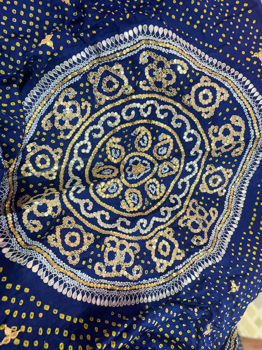 Royal blue bandhej Gajji silk Dupatta