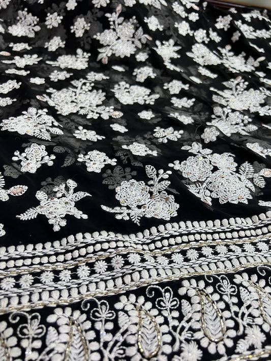 Black white inspired chikankari saree