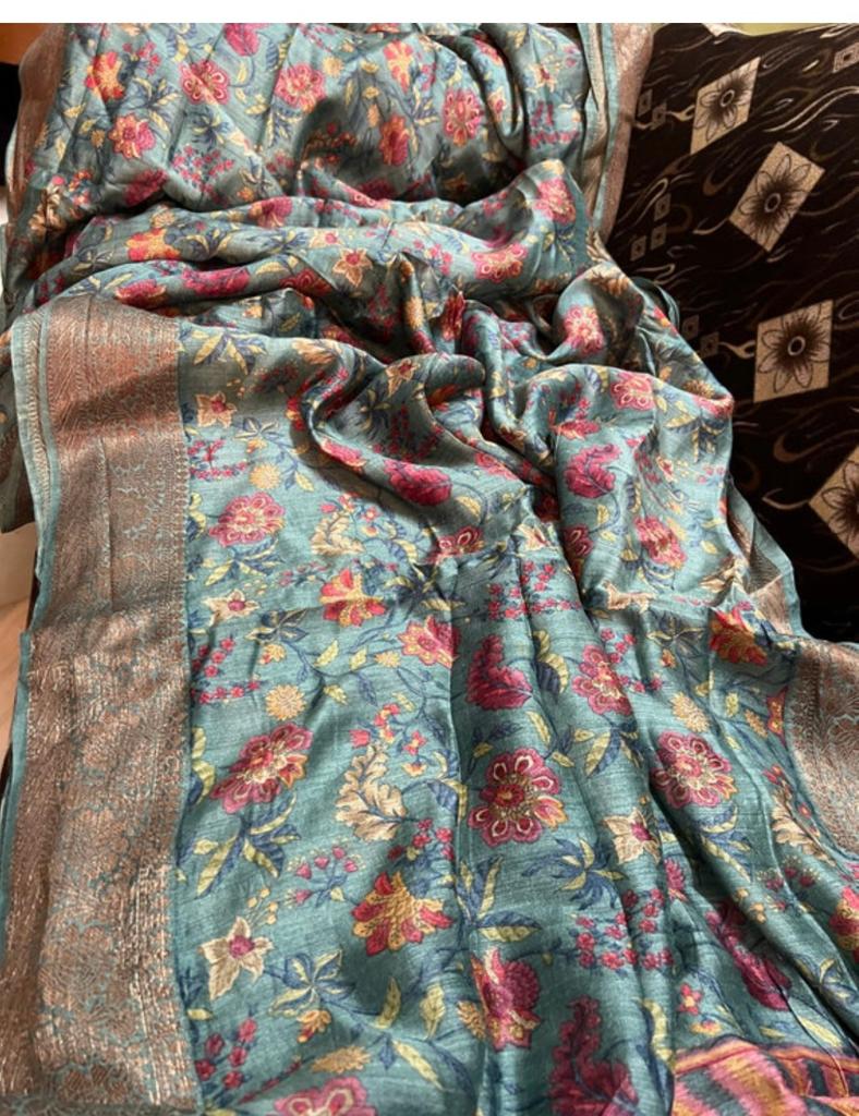 Floral tussar saree partywear sarees Indian sari blouse