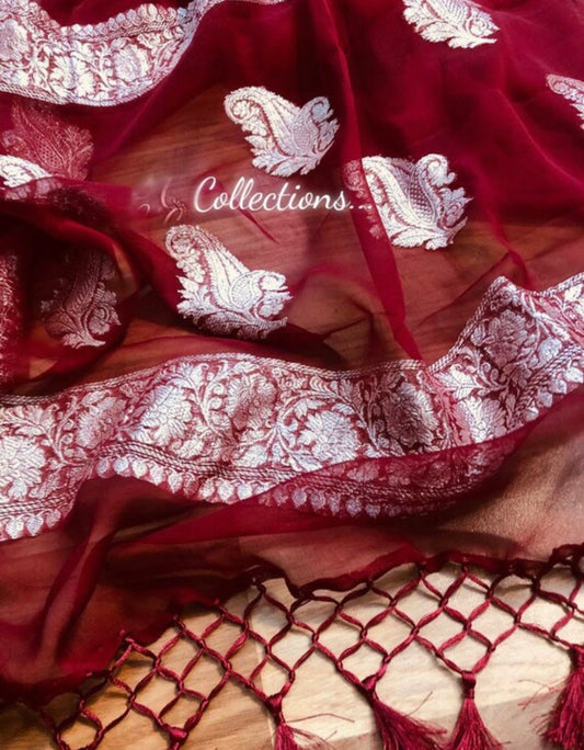 Maroon chiffon Banarsi sari