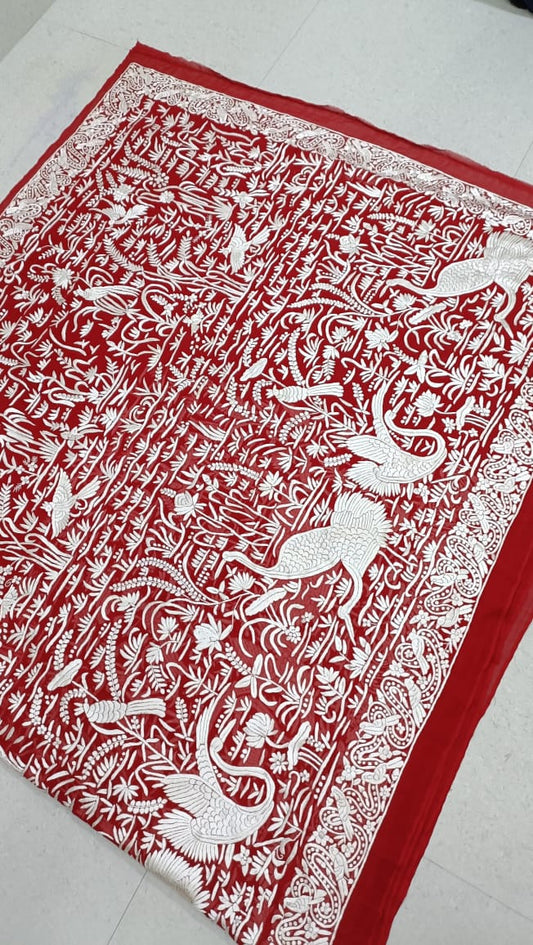 Red riding hood inspired Parsi saree