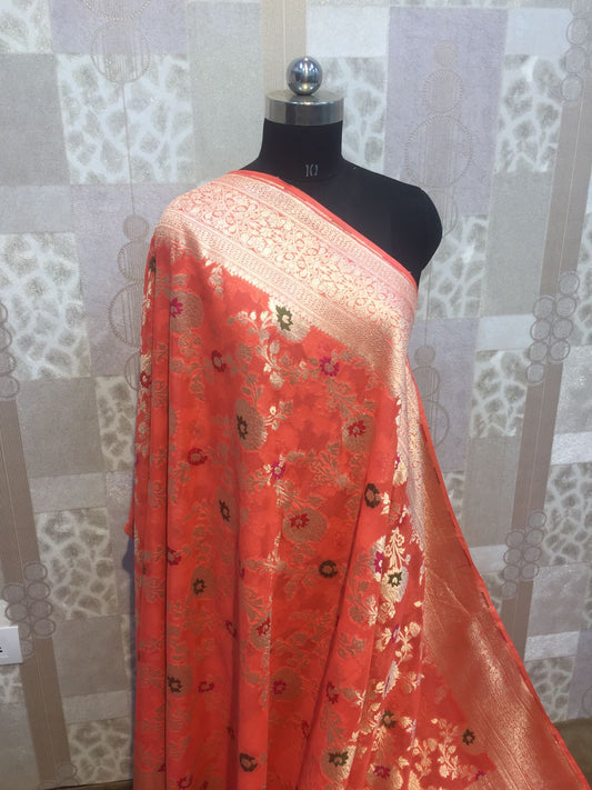 Ranjhana Banarsi khaddi gorgette saree