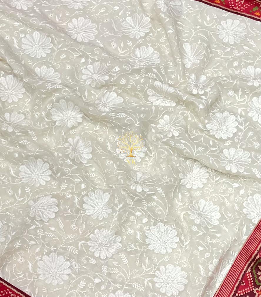 Patola inspired chikankari saree