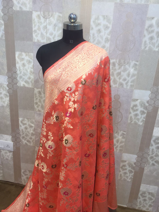 Ranjhana Banarsi khaddi gorgette saree