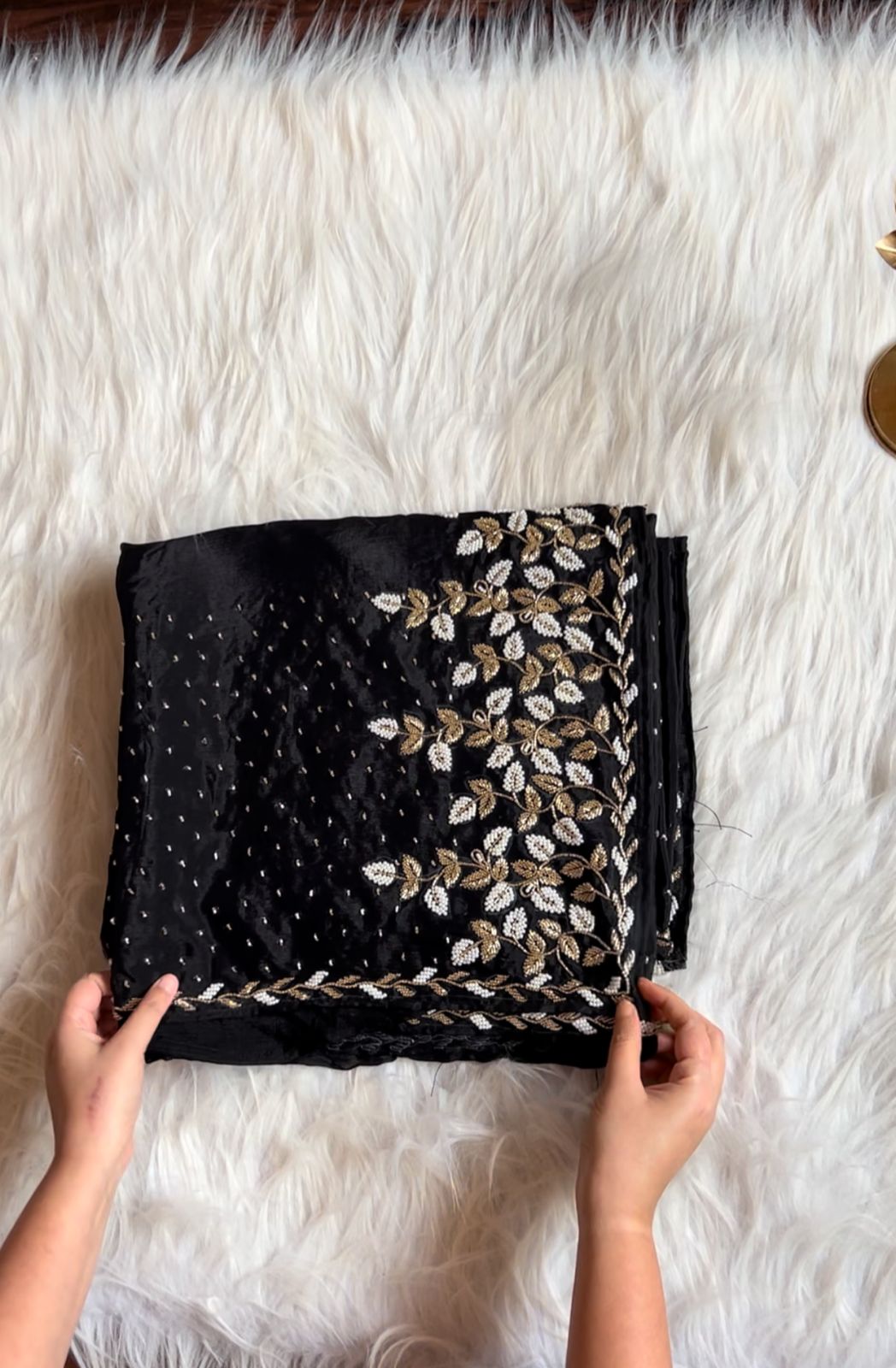 Black premium crepe embroidered saree