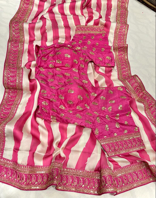 Satin striped zardosi saree