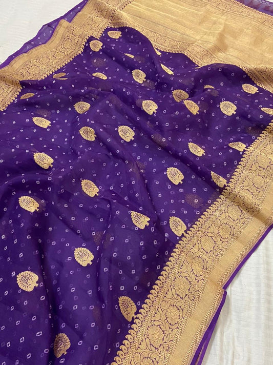 Purple Banarasi organza saree