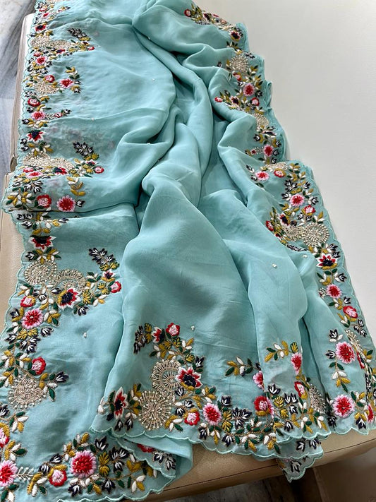 Rangbhara organza embroidery saree