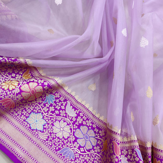 Purple handwoven kora saree