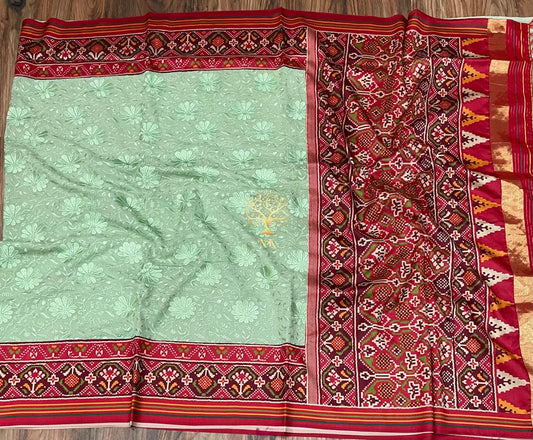 Chikankari patola mint gorgette saree