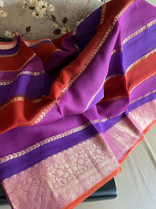 Multi striped kora saree