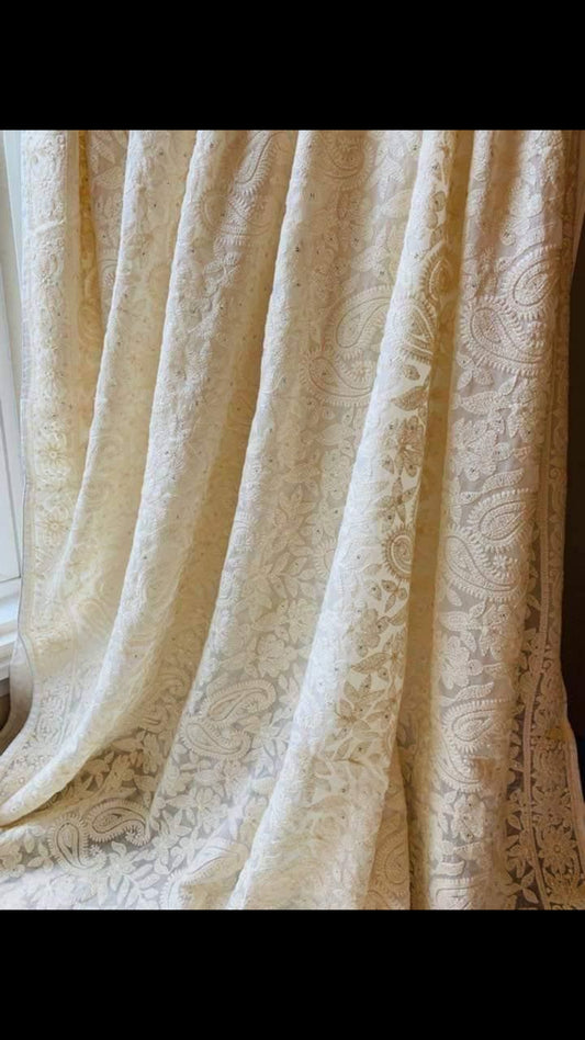 White Chikankari Saree Gorgette saree Indian Sari